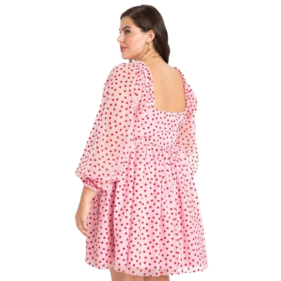 Eloquii pink and red heart textured mini dress Women's Plus Size 20 Fit & Flare - Picture 5 of 13